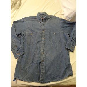 G.H. Bass & Co. Vtg‎ Fade Washed DENIM Casual Pocket Button Up Shirt Sz 16.5